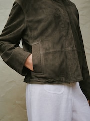 Olive Green N. Premium Real Suede Funnel Neck Jacket - Image 5 of 9