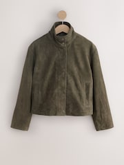Olive Green N. Premium Real Suede Funnel Neck Jacket - Image 7 of 9