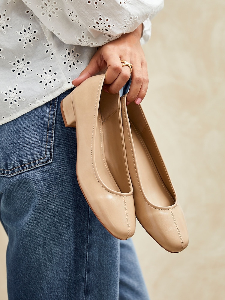 Linzi Natural Origin Square Toe With Low Block Heel Pumps - Image 1 of 5