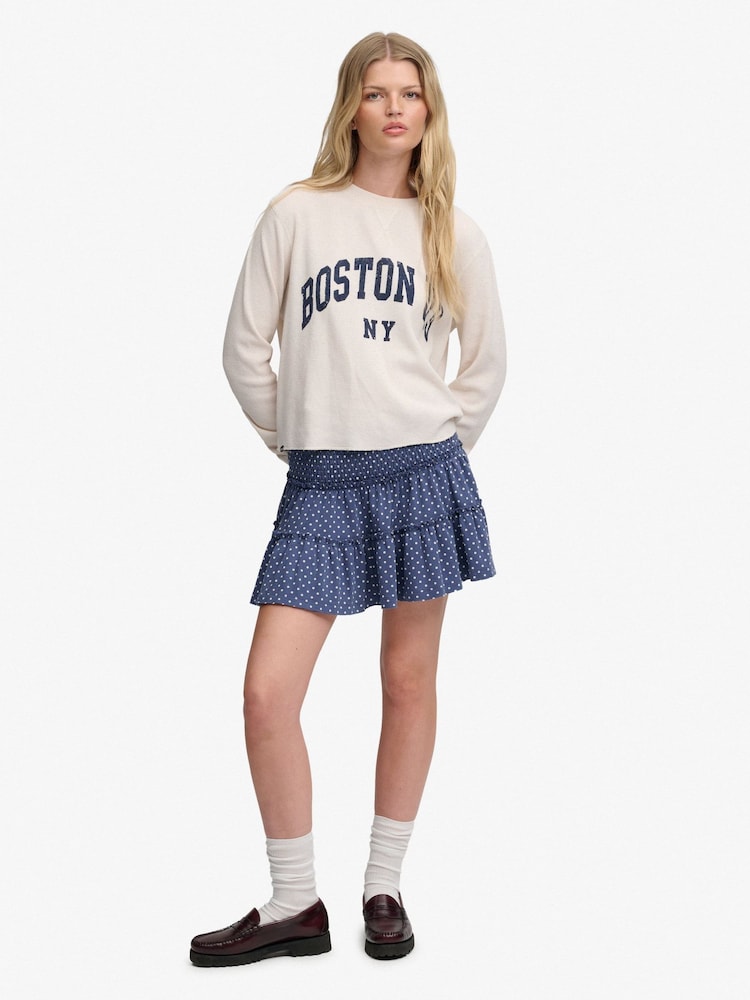 Superdry Navy Polka Dot Mini Skirt - Image 1 of 7 Superdry Navy Polka Dot Mini Skirt - Image 1 of 7