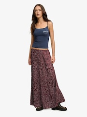 Superdry Red Woven Tiered Maxi Skirt - Image 1 of 6