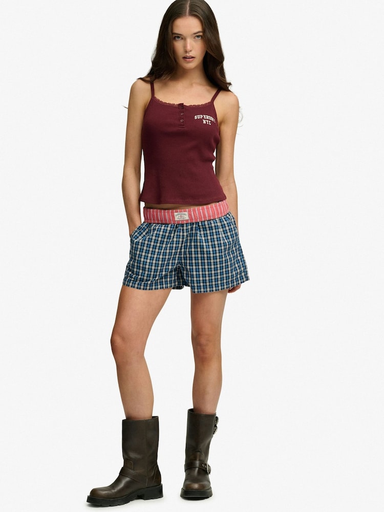 Superdry Navy Yellow Check Cotton Shorts - Image 1 of 6