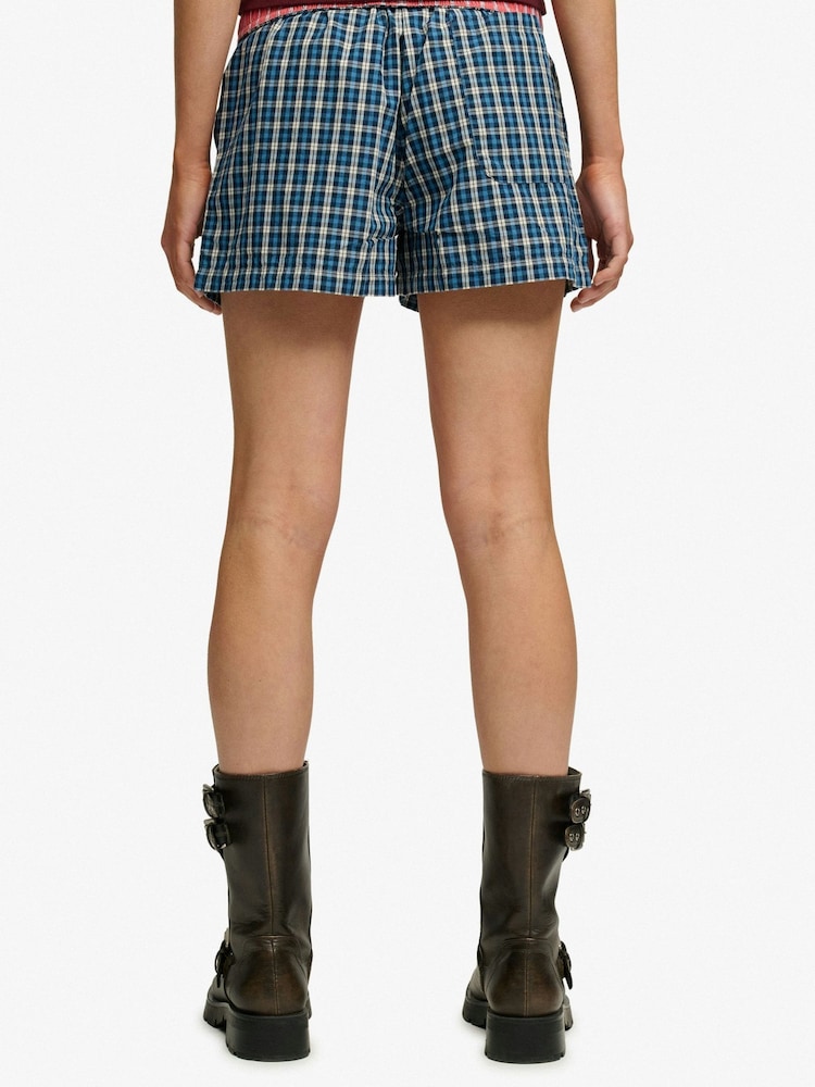 Superdry Navy Yellow Check Cotton Shorts - Image 6 of 6