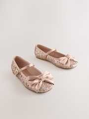 Rose Gold Glitter Standard Fit (F) Bow Mary Jane Shoes - Image 1 of 5