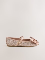 Rose Gold Glitter Standard Fit (F) Bow Mary Jane Shoes - Image 2 of 5