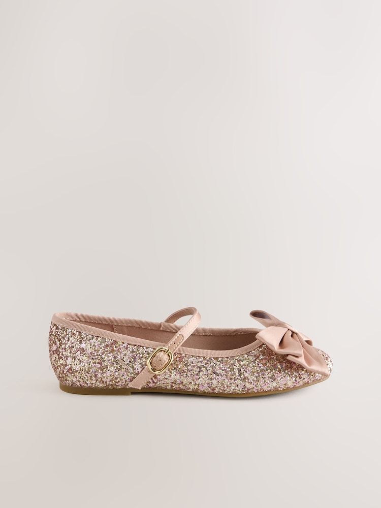 Rose Gold Glitter Standard Fit (F) Bow Mary Jane Shoes - Image 2 of 5 Rose Gold Glitter Standard Fit (F) Bow Mary Jane Shoes - Image 2 of 5