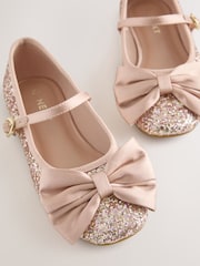 Rose Gold Glitter Standard Fit (F) Bow Mary Jane Shoes - Image 3 of 5