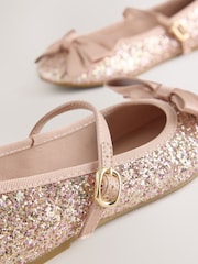 Rose Gold Glitter Standard Fit (F) Bow Mary Jane Shoes - Image 4 of 5