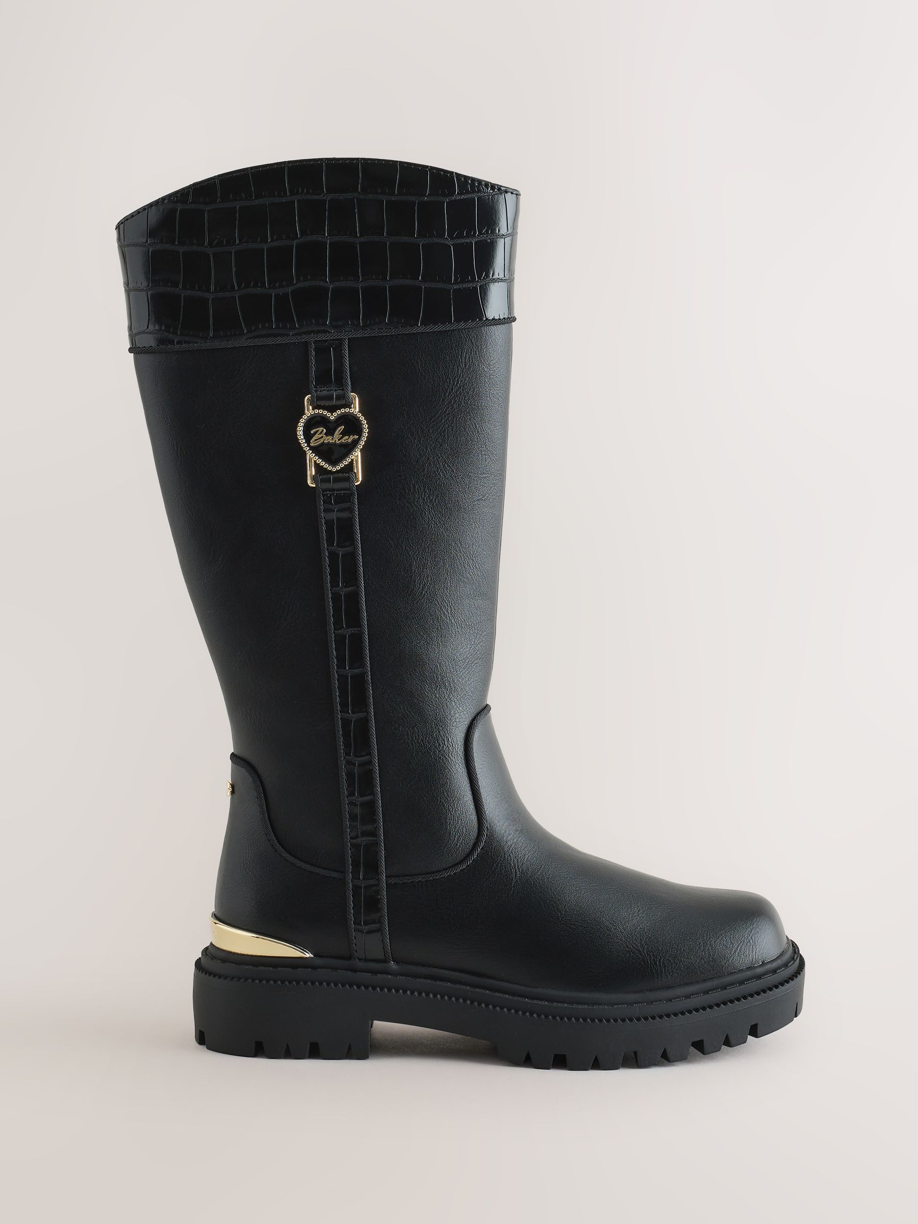 Baker by Ted Baker Black Croc Baker by Ted Baker Knee High Charm Black Croc Boots