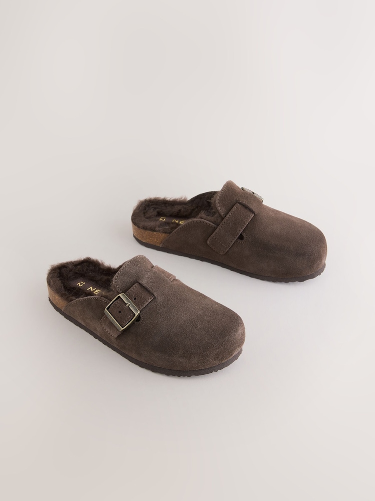 Chocolate Brown Suede Standard Fit (F) Slip-Ons Clogs - Image 1 of 5 Chocolate Brown Suede Standard Fit (F) Slip-Ons Clogs - Image 1 of 5