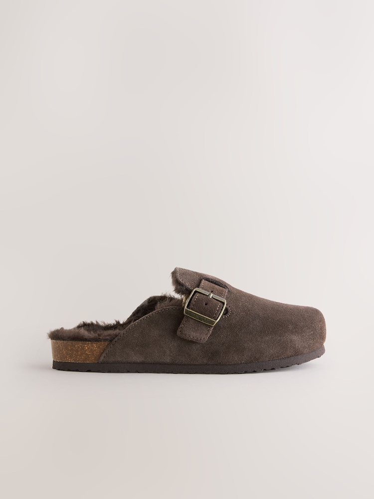 Chocolate Brown Suede Standard Fit (F) Slip-Ons Clogs - Image 2 of 5 Chocolate Brown Suede Standard Fit (F) Slip-Ons Clogs - Image 2 of 5