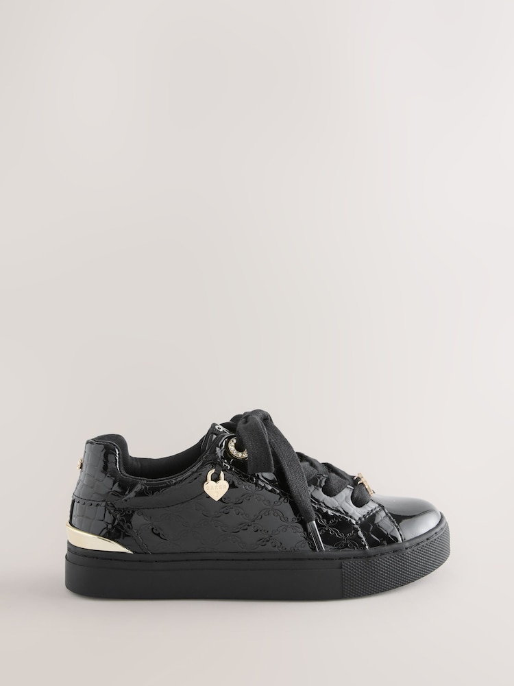 Baker by Ted Baker Back to School Patent Embossed Black Trainers - Image 2 of 6