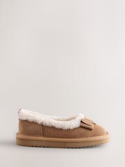 Baker by Ted Baker Faux Fur Lined Slipper Mary Jane Tan Brown Shoes with Bow - Image 2 of 6