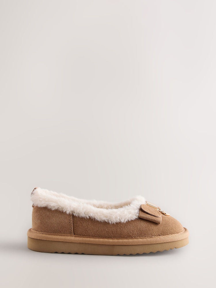 Baker by Ted Baker Faux Fur Lined Slipper Mary Jane Tan Brown Shoes with Bow - Image 2 of 6 Baker by Ted Baker Faux Fur Lined Slipper Mary Jane Tan Brown Shoes with Bow - Image 2 of 6