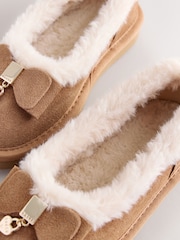 Baker by Ted Baker Faux Fur Lined Slipper Mary Jane Tan Brown Shoes with Bow - Image 4 of 6