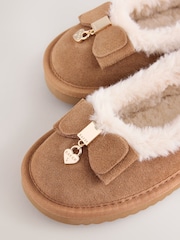 Baker by Ted Baker Faux Fur Lined Slipper Mary Jane Tan Brown Shoes with Bow - Image 5 of 6