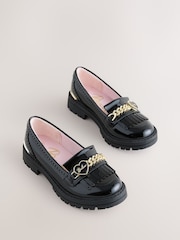 Back to School Black Patent Fringed Charm Loafers - Image 1 of 5
