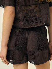 Chocolate Brown N. Premium Crochet Patchwork Shorts - Image 3 of 7