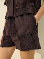 Chocolate Brown N. Premium Crochet Patchwork Shorts - Image 4 of 7