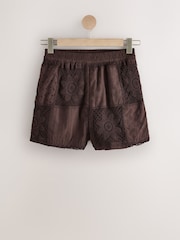 Chocolate Brown N. Premium Crochet Patchwork Shorts - Image 5 of 7