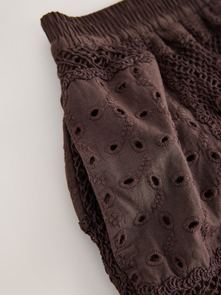 Chocolate Brown N. Premium Crochet Patchwork Shorts - Image 7 of 7
