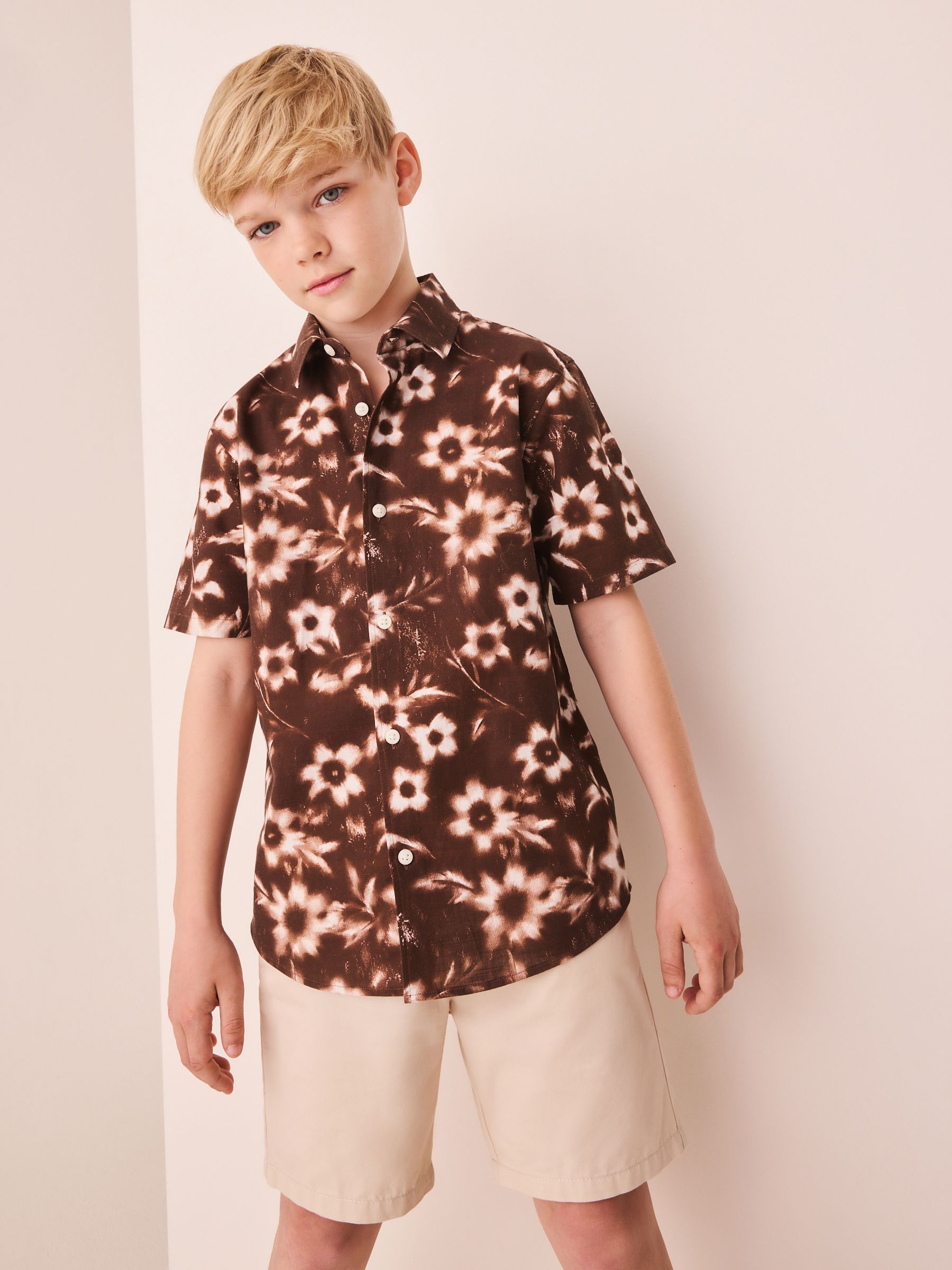 Buy Chocolate Brown All Over Print Flowers - Short Sleeve All Over