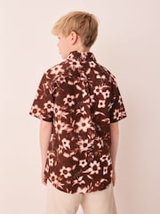 Chocolate Brown All Over Print Flowers Short Sleeve AOP Floral Shirt (5-16yrs) - Image 3 of 4