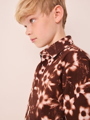 Chocolate Brown All Over Print Flowers Short Sleeve AOP Floral Shirt (5-16yrs) - Image 4 of 4