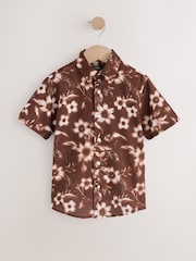 Chocolate Brown All Over Print Flowers Short Sleeve AOP Floral Shirt (5-16yrs) - Image 5 of 8