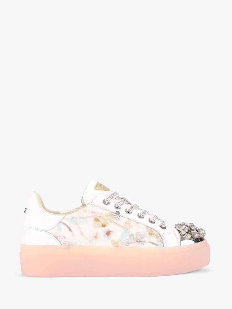 Kurt Geiger London White Crystal Toe cap Cupsole Trainers - Image 1 of 4