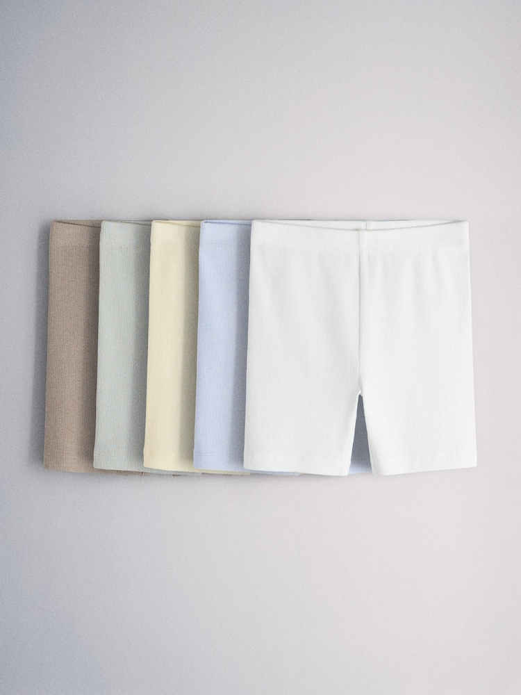 The Set 5 Pack Jersey Rib Cycling Shorts Blue/Yellow - Image 1 of 8