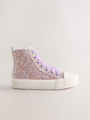 Multi Glitter Wide Fit (G) Lace Up High Top Trainers - Image 2 of 5