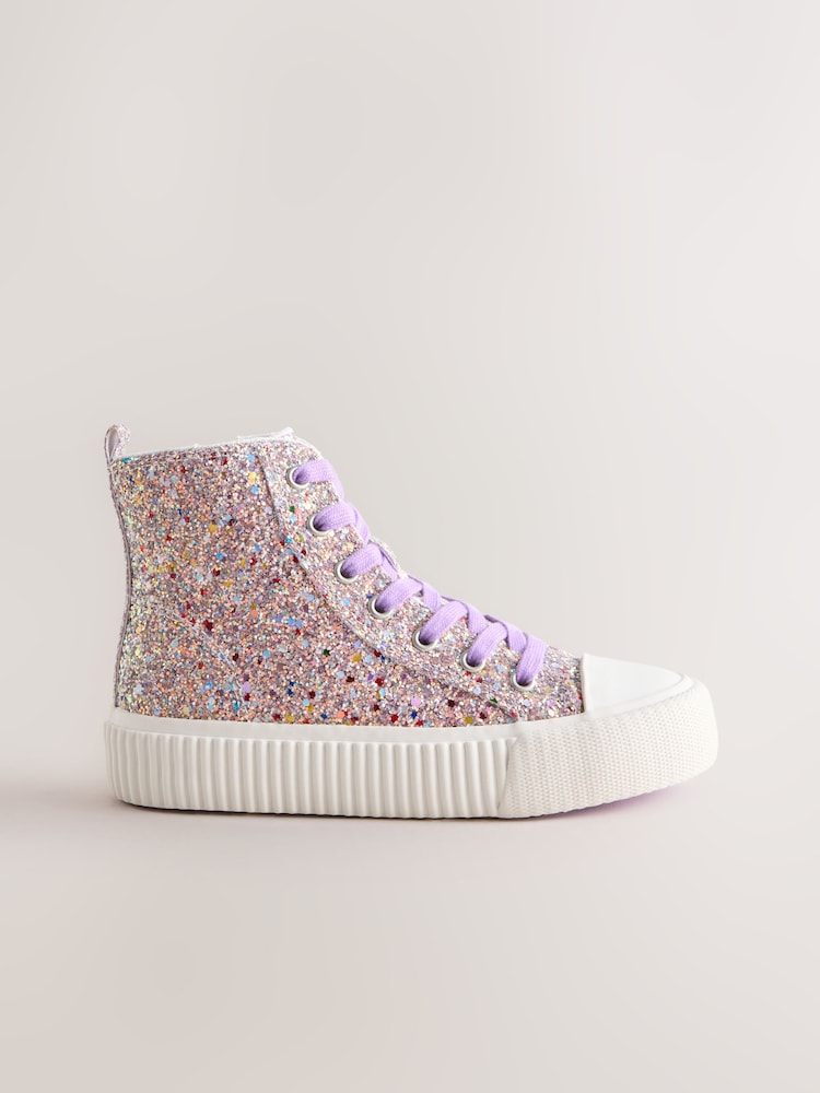 Multi Glitter Wide Fit (G) Lace Up High Top Trainers - Image 2 of 5 Multi Glitter Wide Fit (G) Lace Up High Top Trainers - Image 2 of 5