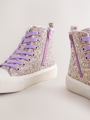 Multi Glitter Wide Fit (G) Lace Up High Top Trainers - Image 3 of 5