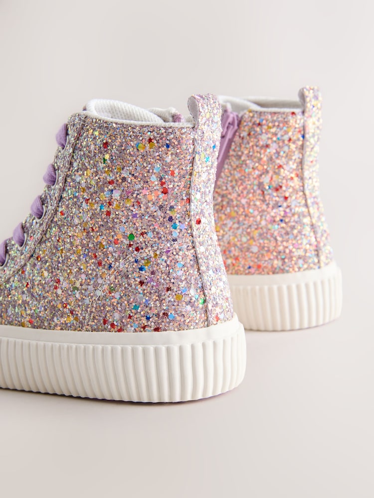 Multi Glitter Wide Fit (G) Lace Up High Top Trainers - Image 5 of 5 Multi Glitter Wide Fit (G) Lace Up High Top Trainers - Image 5 of 5