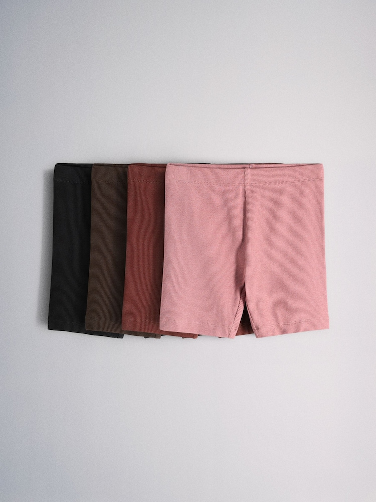 The Set 4 Pack Jersey Rib Cycling Shorts Pink/Black/Red/Brown - Image 1 of 6