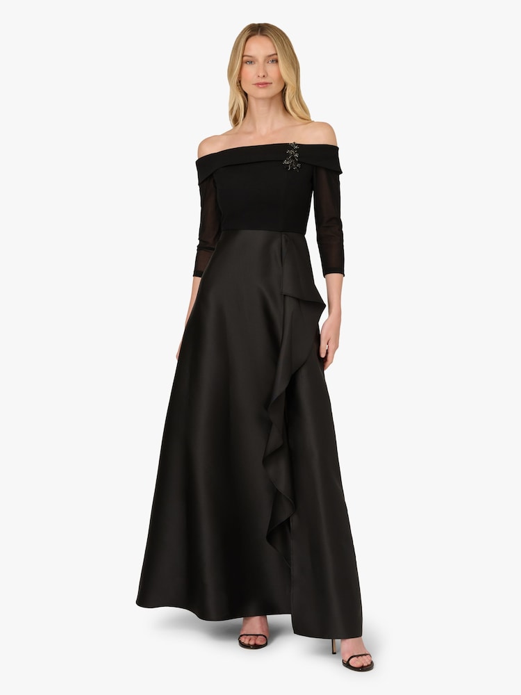 Adrianna Papell Black Studio Combo Off Shoulder Gown - Image 1 of 6