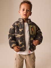 Camouflage Funnel Neck Zip Through Borg Fleece (3mths-7yrs) - Image 1 of 9
