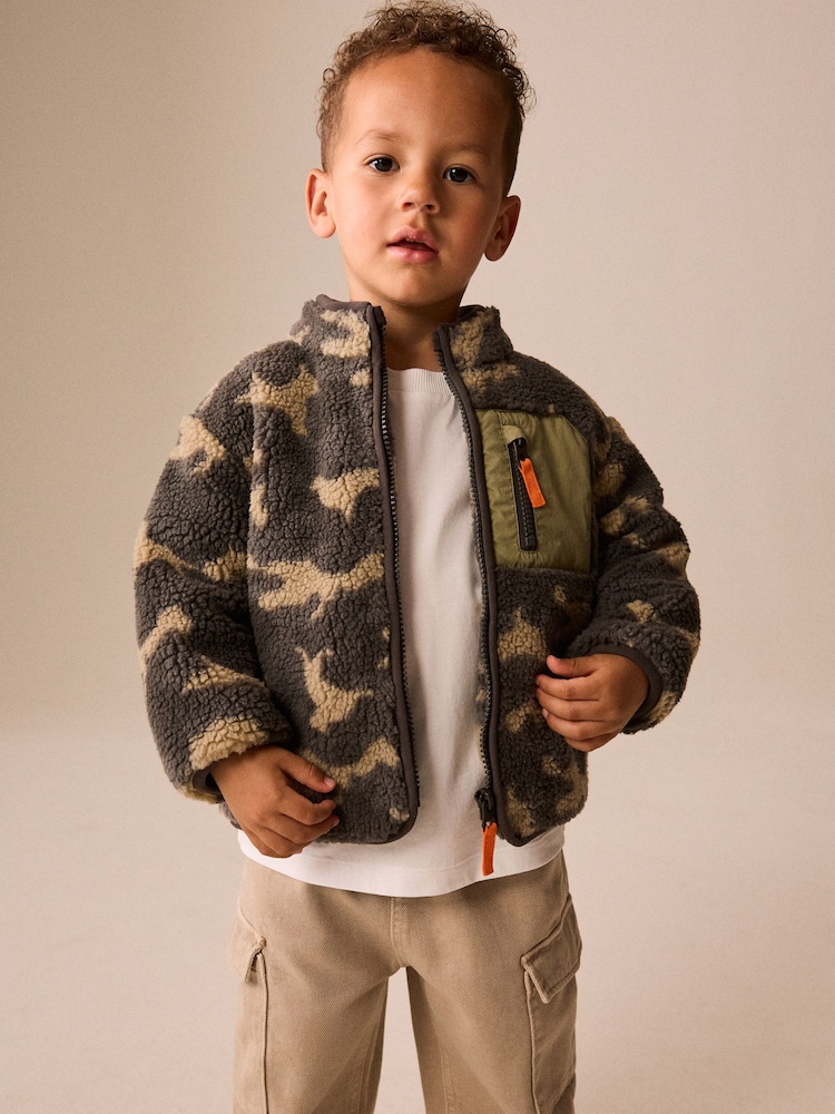 Camouflage Funnel Neck Zip Through Borg Fleece (3mths-7yrs) - Image 1 of 9 Camouflage Funnel Neck Zip Through Borg Fleece (3mths-7yrs) - Image 1 of 9