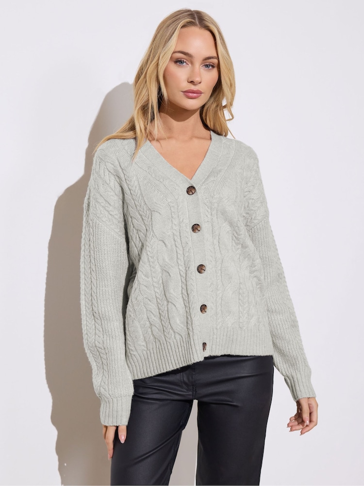 M&Co Grey Cable V-Neck Cardigan - Image 1 of 5 M&Co Grey Cable V-Neck Cardigan - Image 1 of 5