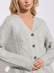 M&Co Grey Cable V-Neck Cardigan - Image 4 of 5