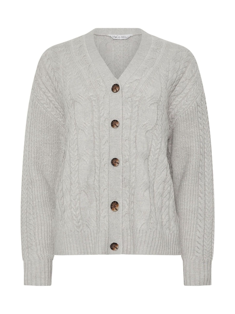 M&Co Grey Cable V-Neck Cardigan - Image 5 of 5 M&Co Grey Cable V-Neck Cardigan - Image 5 of 5