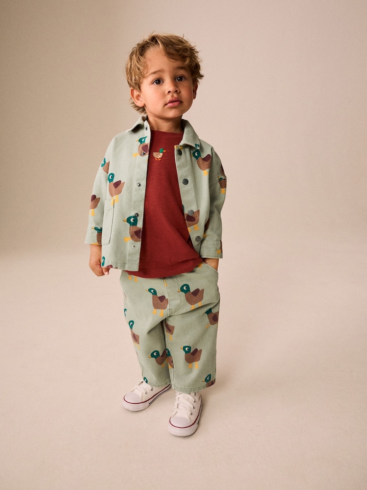 Sage Green All Over Print Duck Twill Printed Overshirt (3mths-7yrs) - Image 2 of 9 Sage Green All Over Print Duck Twill Printed Overshirt (3mths-7yrs) - Image 2 of 9