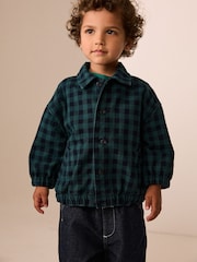 Navy/Turquoise Cotton Twill Gingham Check Overshirt (3mths-7yrs) - Image 1 of 4