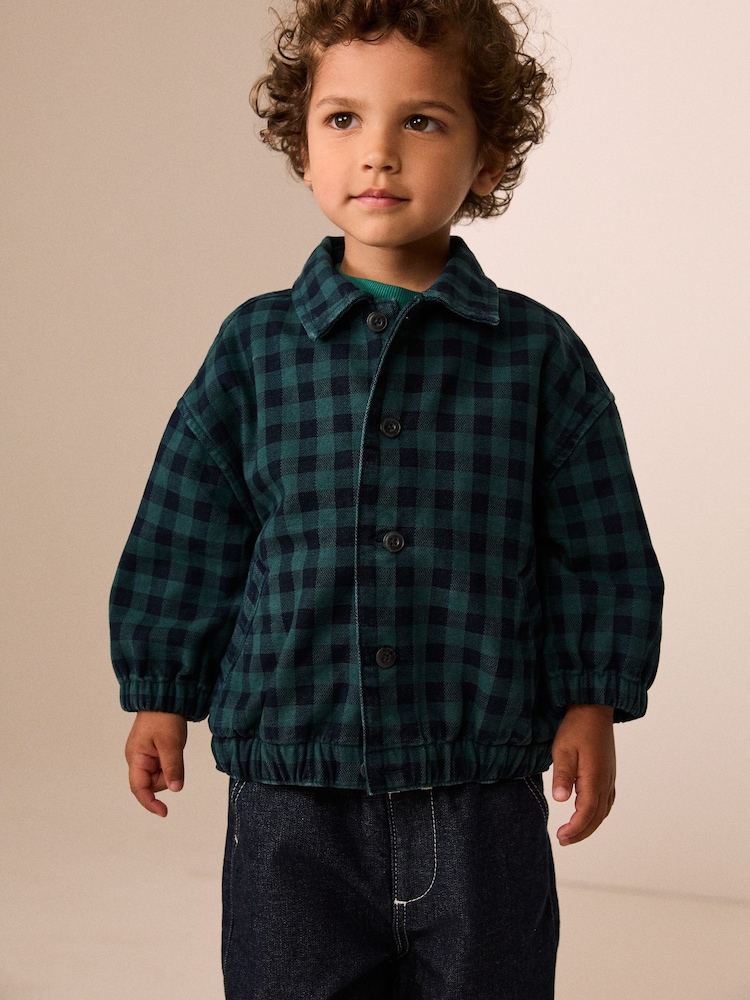 Navy/Turquoise Cotton Twill Gingham Check Overshirt (3mths-7yrs) - Image 1 of 4