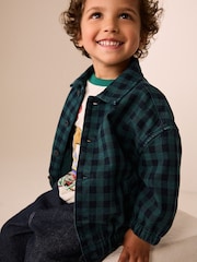Navy/Turquoise Cotton Twill Gingham Check Overshirt (3mths-7yrs) - Image 2 of 4
