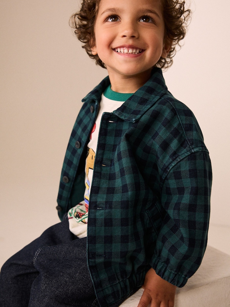 Navy/Turquoise Cotton Twill Gingham Check Overshirt (3mths-7yrs) - Image 2 of 4