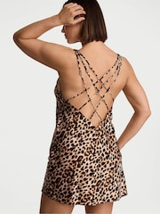 Victoria's Secret Leopard Brown Shine Satin Strappy Back Slip - Image 2 of 3