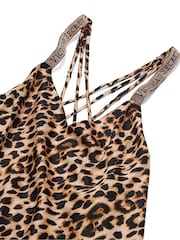 Victoria's Secret Leopard Brown Shine Satin Strappy Back Slip - Image 3 of 3