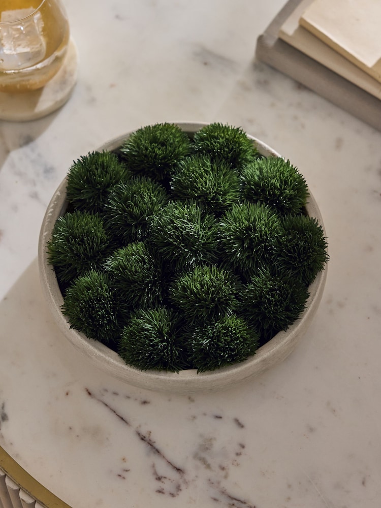 Lipsy Green/Grey Artificial Moss Balls in Concrete Bowl - Image 2 of 4